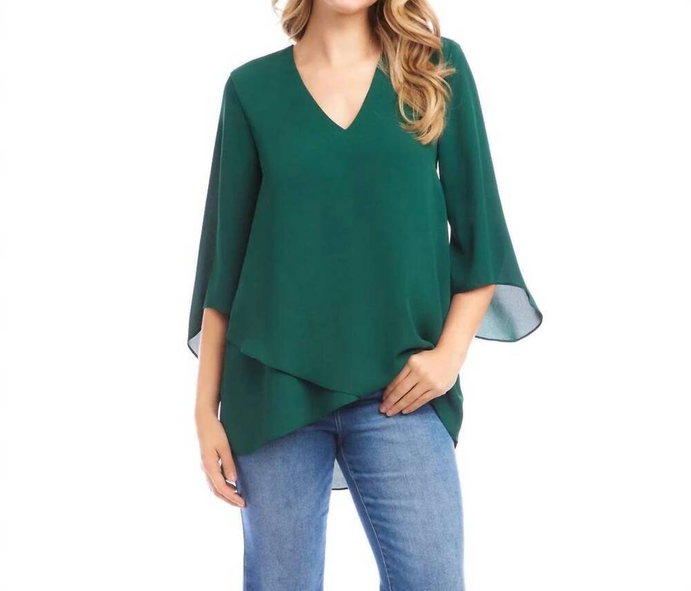 NEW KAREN KANE bracelet sleeve asymmetric top - petite in forest green